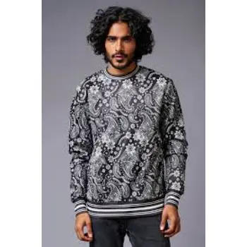 Paisely Design Printed Black Sweatshirt for Men